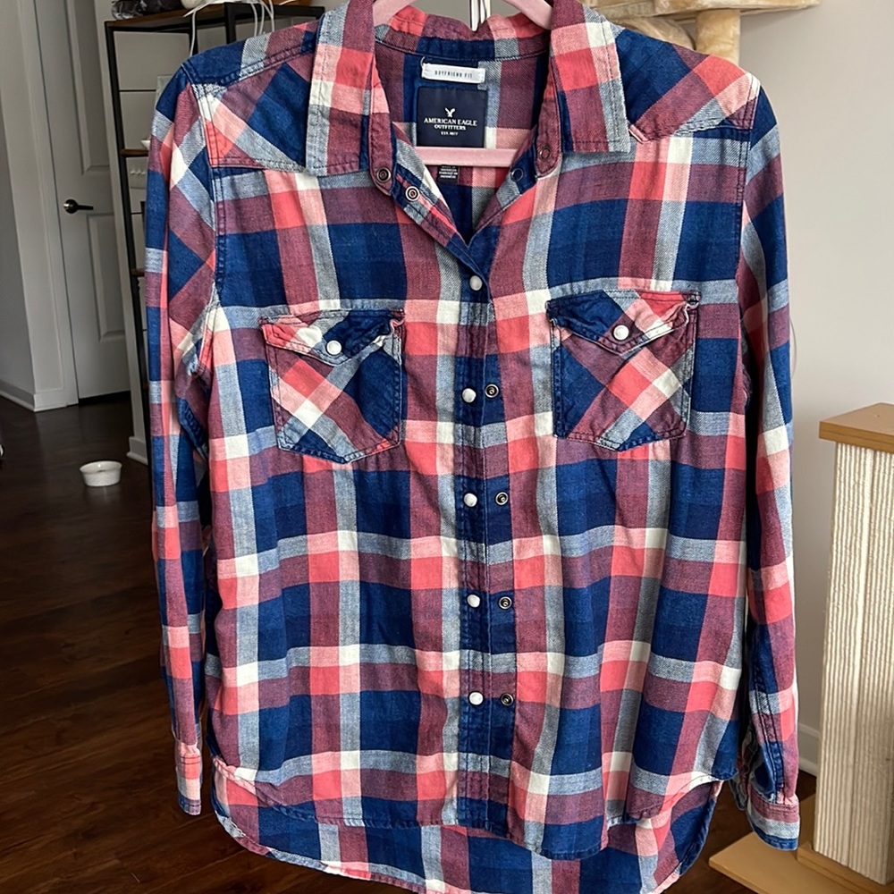 American eagle, button-down, red white and blue size large